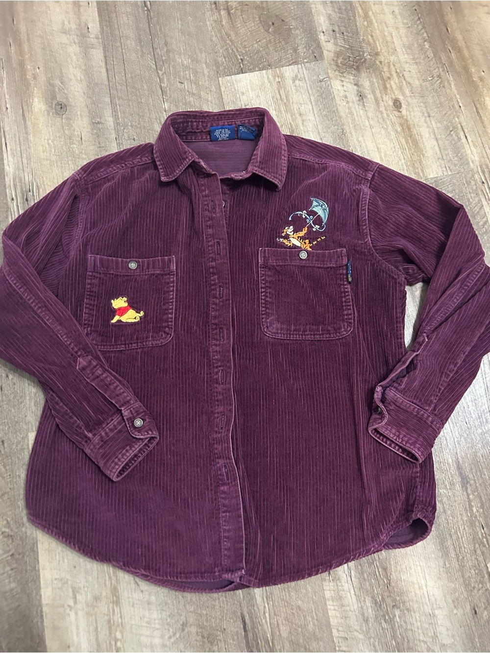 Vintage Purple Corduroy Winnie the Pooh Embroidered Shirt